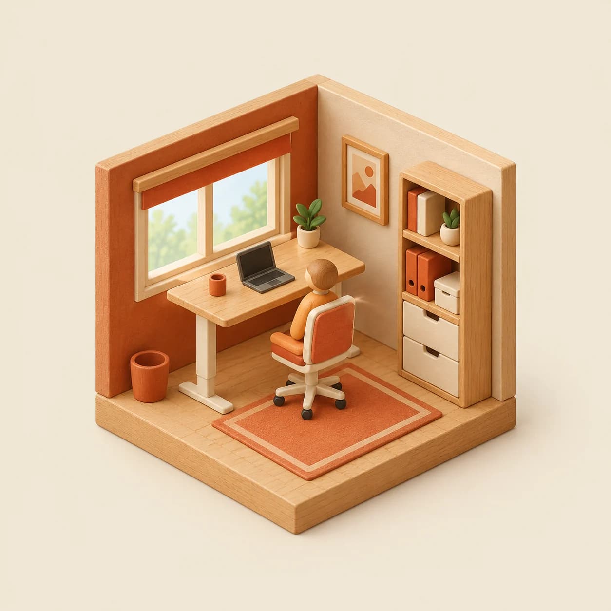 AI-generated wooden toy home office